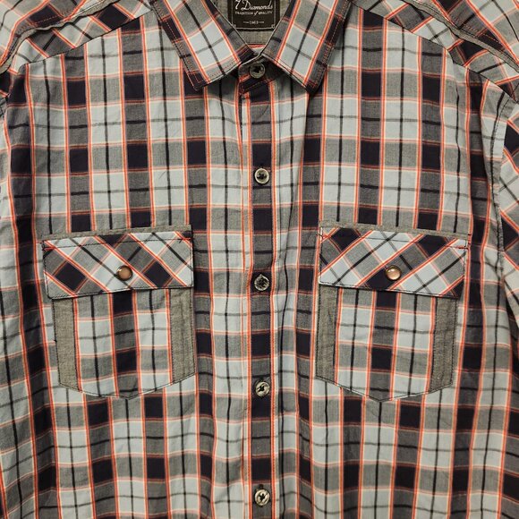 7 Diamonds Western Shirt Cowboy Button‎ Up Blue Plaid Cotton Mens Large - Picture 8 of 16